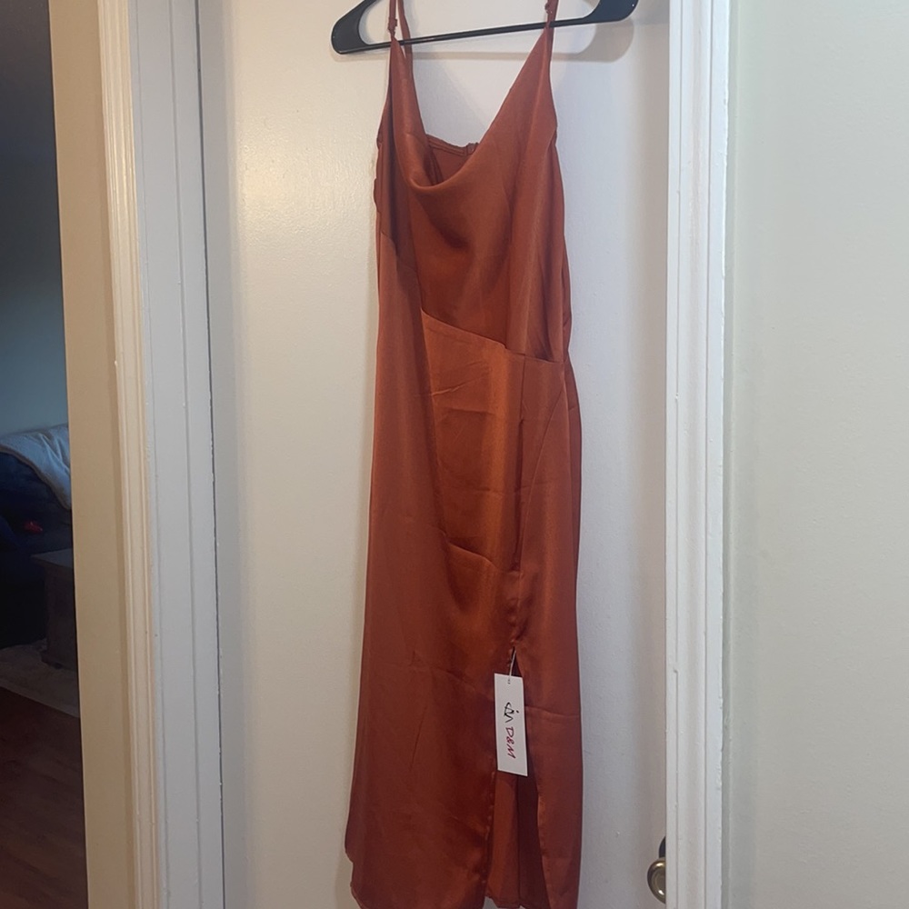 Copper Satin Cocktail Dress